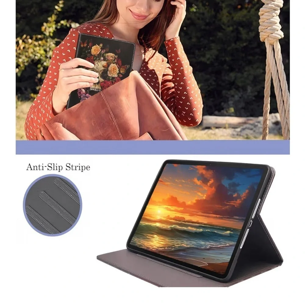 iPad 10th Gen 10.9” Floral Skull Case Butterfly Rose PU Leather Folio